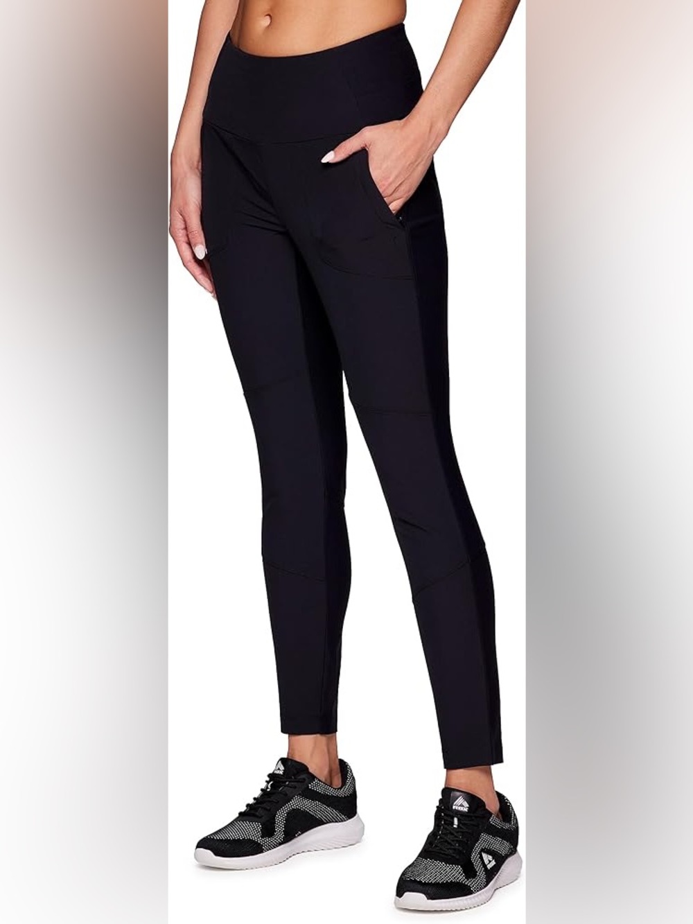 Avalanche Women's Combo Stretch Woven Front Knit Slim Fit Pant with Pockets